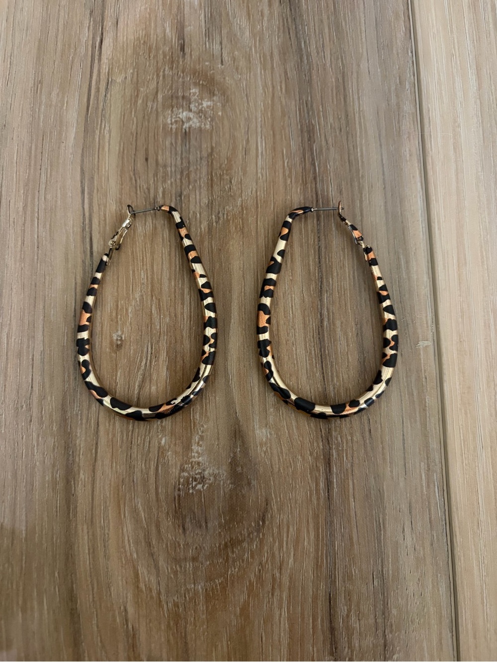 NIB Teardrop Shaped Leopard Print Hoops